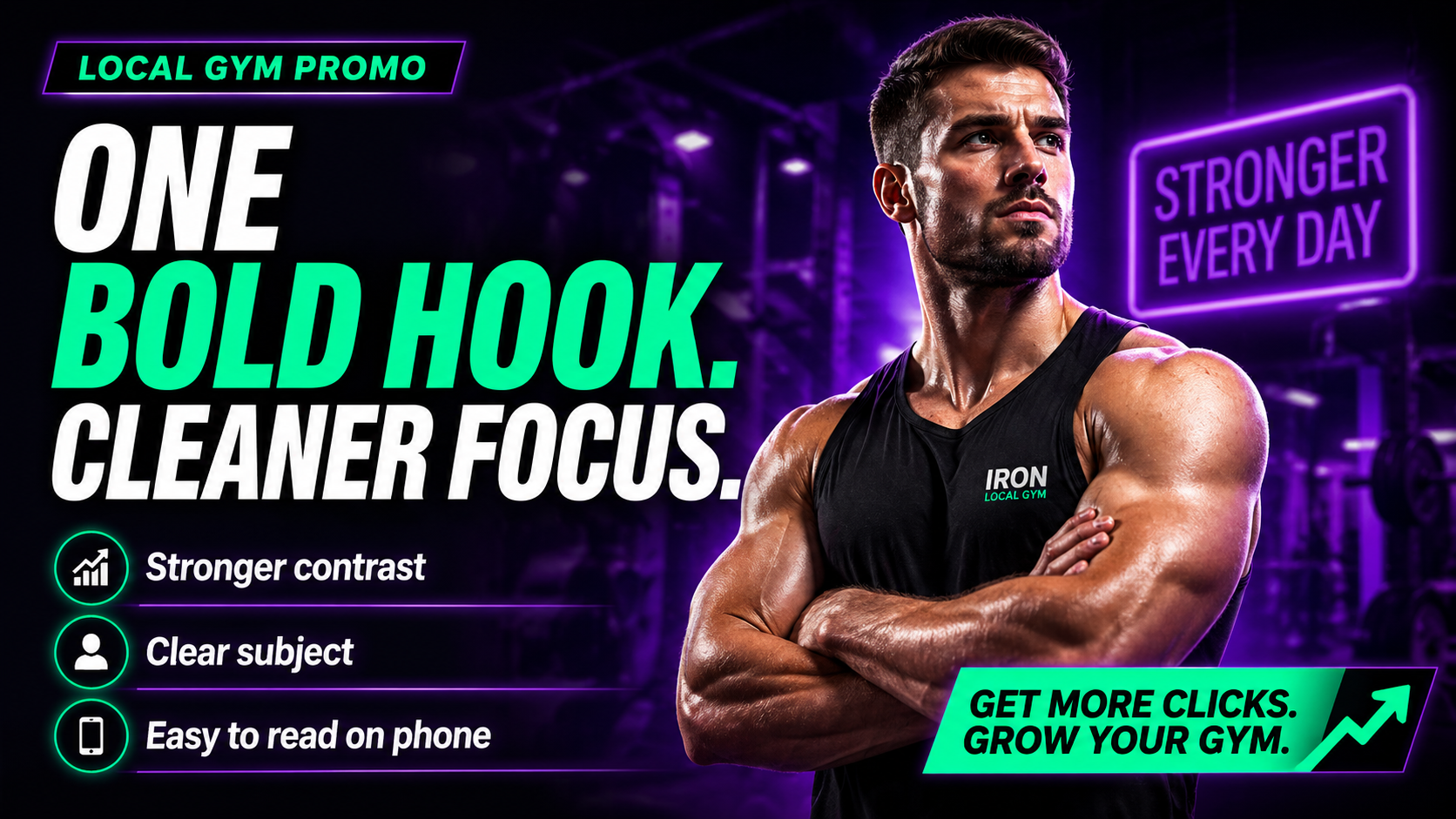 Improved gym thumbnail example with bold hook and stronger business appeal